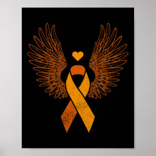 Winged orange ribbon leukaemia blood cancer awaren poster