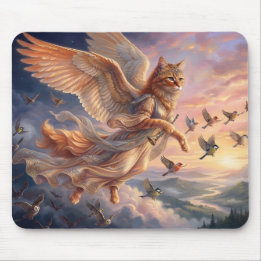 Winged Orange Tabby Cat | Funny Animal Art Mouse Pad