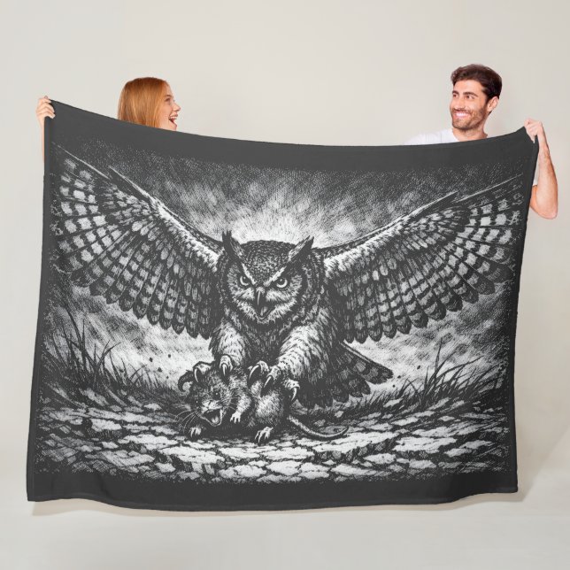 Winged Owl Sentinel by BurnsInHell Fleece Blanket (In Situ)