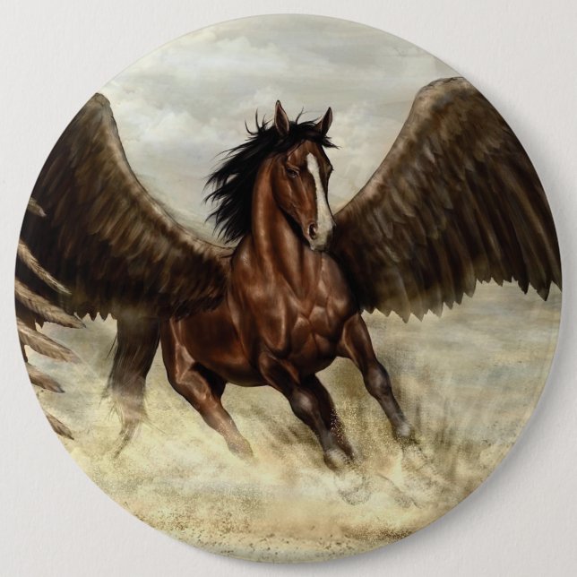 Winged Pegasus   6 Cm Round Badge (Front)