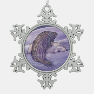 Winged Polar Bear Angel Snowflake Pewter Christmas Ornament