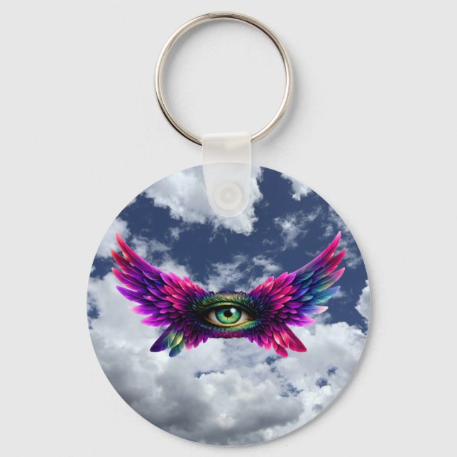 Winged Protection Eye – Round Intention Keychain (Front)