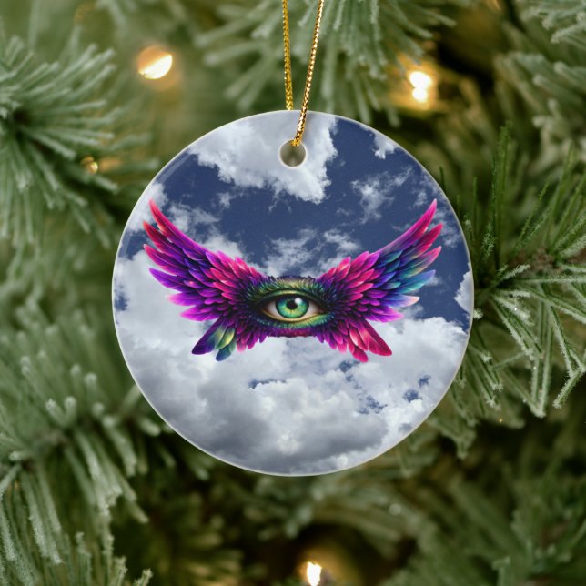 Winged Protection Eye – Round Intention Keychain Ceramic Tree Decoration (Tree)