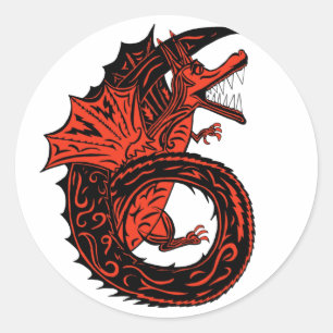 Winged Red and Black Dragon Number 6 Six Classic Round Sticker