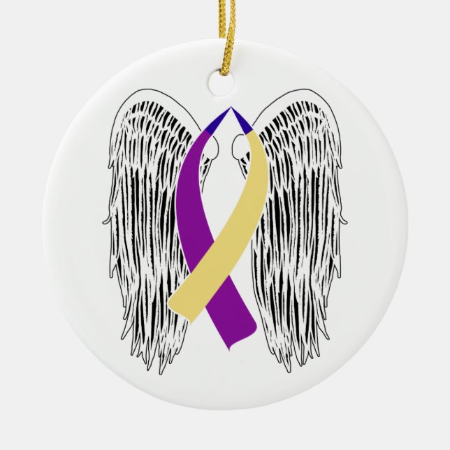 Winged Ribbon Bladder Cancer Ceramic Tree Decoration (Front)
