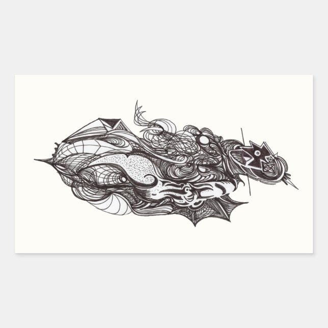 Winged Rider, ink drawing,  Rectangular Sticker (Front)