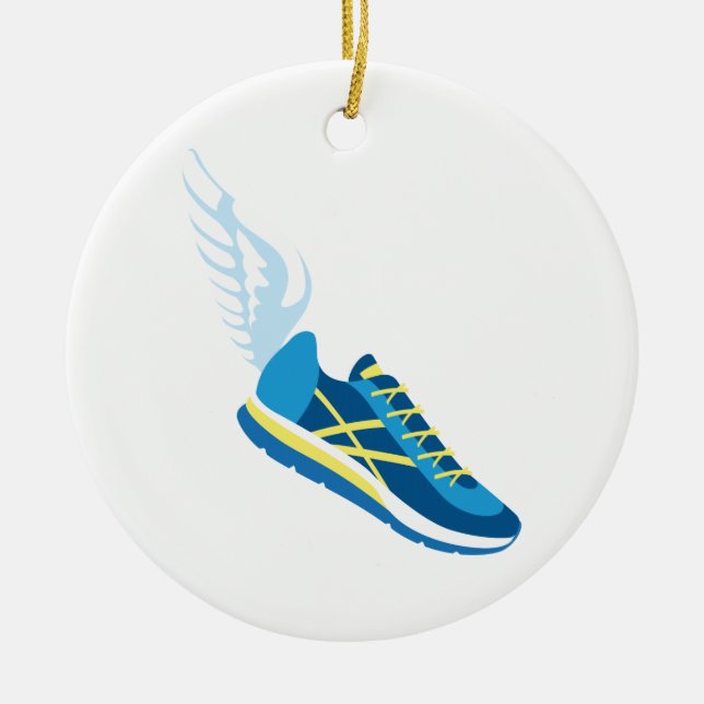 Winged Running Shoe Ceramic Tree Decoration (Front)