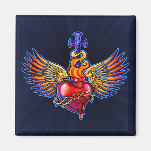 Winged Sacred Heart Design Magnet (Front)