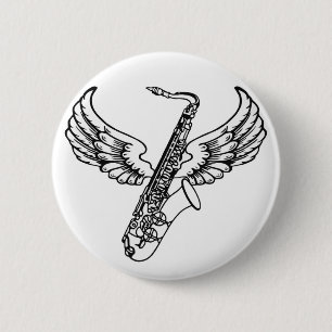 Winged Sax 6 Cm Round Badge