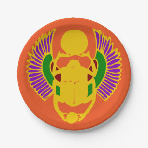 winged scarab beetle Egyptian design party Paper Plate
