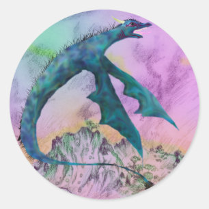 Winged Serpent Blue Purple Dragon Monster Reptile Classic Round Sticker