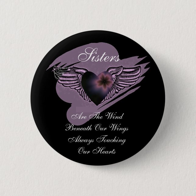 Winged Sisters Heart 6 Cm Round Badge (Front)