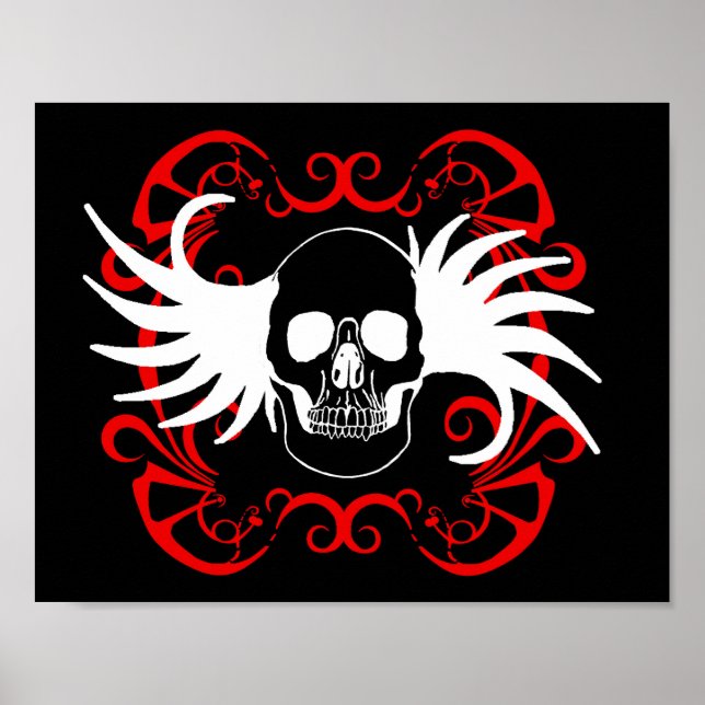 Winged Skull and Curly Design 1 Poster (Front)