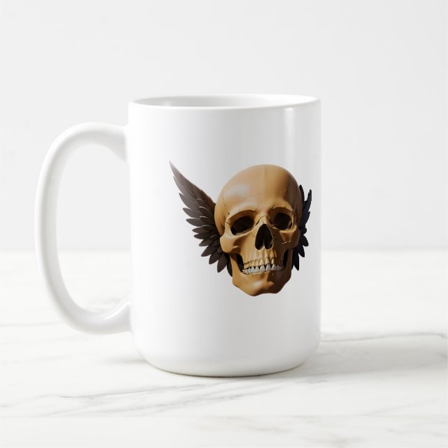 Winged Skull Symbolizing Mortality and Freedom Coffee Mug (Left)