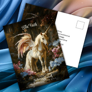 Winged Unicorn Fantasy Forest Encouraging Postcard