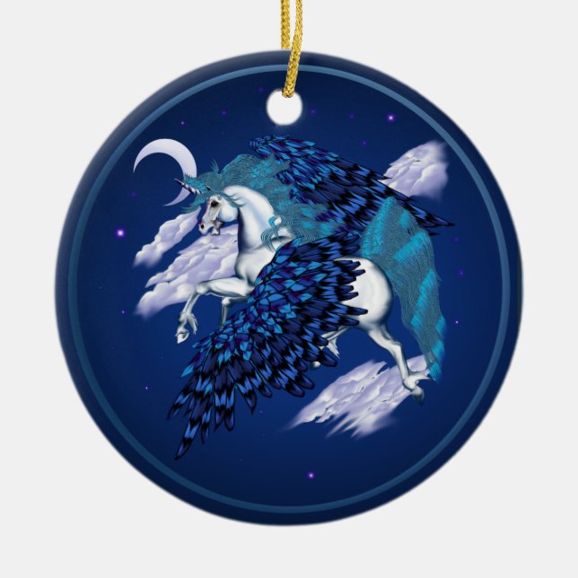Winged Unicorn -Ornaments Ceramic Tree Decoration (Front)