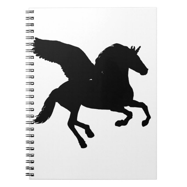 Winged Unicorn Silhouette Spiral Notebook (Front)