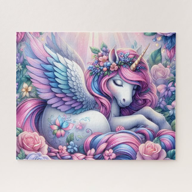 Winged Unicorn With Flowers Jigsaw Puzzle (Horizontal)