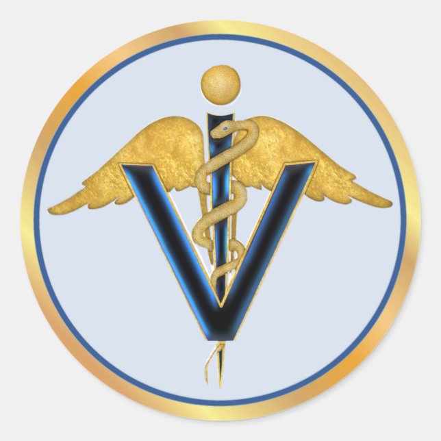Winged Veterinary Caduceus Classic Round Sticker (Front)
