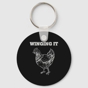 Winging It Funny Chicken Wings Lovers Quote Key Ring