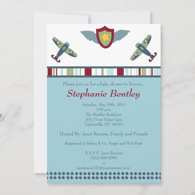 Wings 5x7 Aeroplane Aviation Invitation (Front)