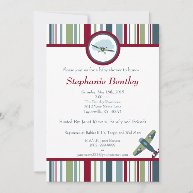 Wings 5x7 Aeroplane Invitation (Front)