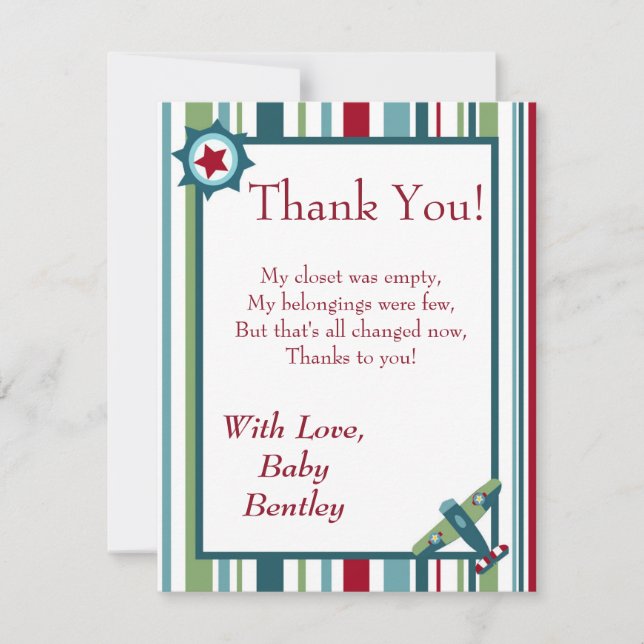 Wings Aeroplane 4x5 Flat Thank You Card (Front)