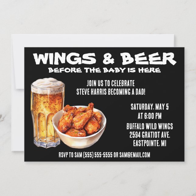 Wings & Beer Before Baby is Here! Dad Baby Shower  Invitation (Front)