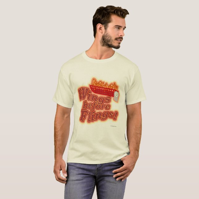 Wings before Flings Chicken Fun Humour Slogan T-Shirt (Front Full)