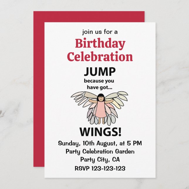 Wings Jump Because You Have Got Wings Birthday Invitation (Front/Back)