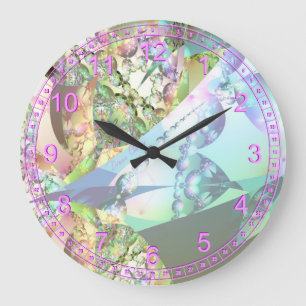 Wings of Angels Amethyst Crystal Abstract Fractal Large Clock