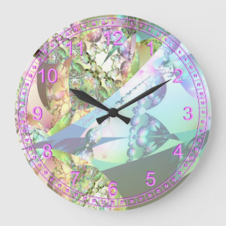 Wings of Angels Amethyst Crystal Abstract Fractal Large Clock