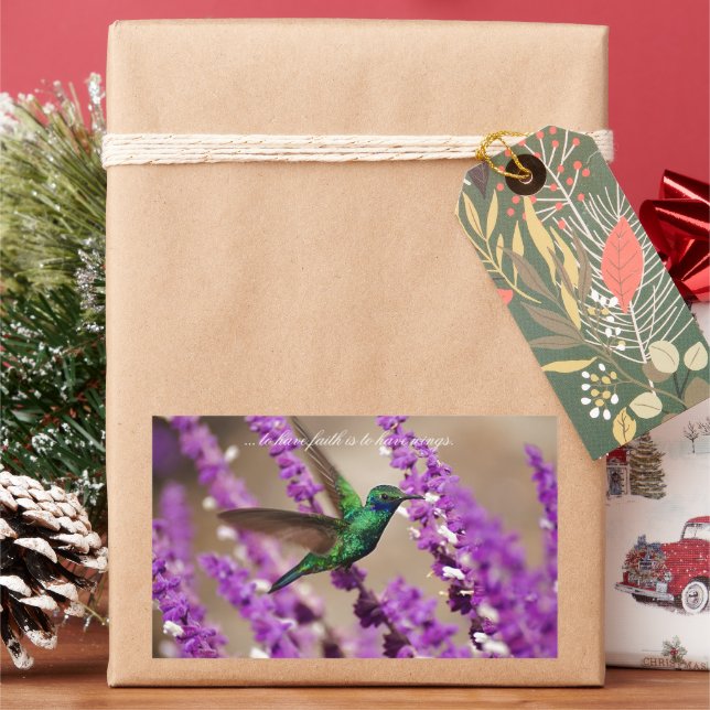 Wings of Faith Sparkling Violet-ears Hummingbird Rectangular Sticker (Holiday)