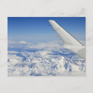 Wings of flying aeroplane over French Alps, Postcard