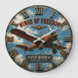 Wings of Freedom Classic Aviation Military Aircraf Large Clock