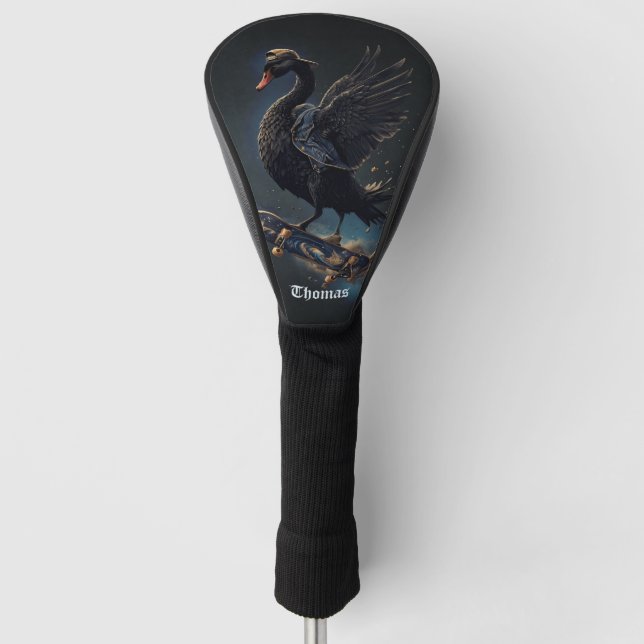 Wings of freedom the black swan on the skateboard. golf head cover (Front)