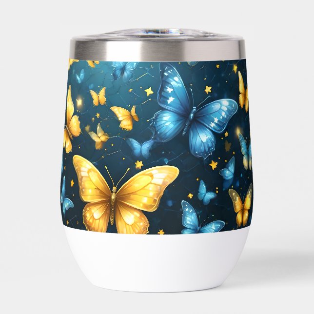 Wings of Joy: Blue and Yellow Flying Butterflies (Front)