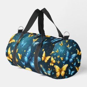 Wings of Joy: Blue and Yellow Flying Butterflies, Duffle Bag