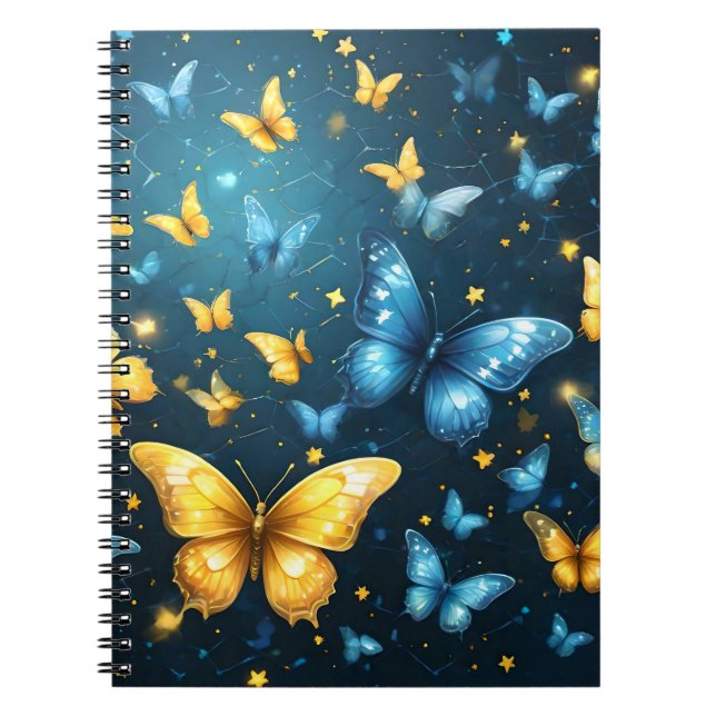 Wings of Joy: Blue and Yellow Flying Butterflies, Notebook (Front)