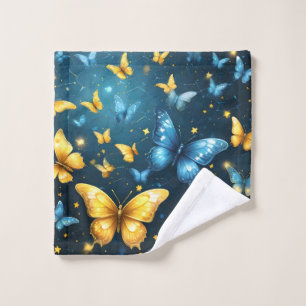 Wings of Joy: Blue and Yellow Flying Butterflies, Wash Cloth