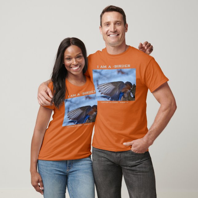 Wings Up Eastern Bluebird Birder T-Shirt (Unisex)
