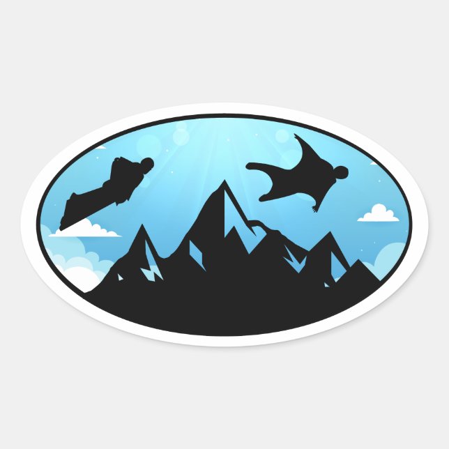 Wingsuit flying Base Jumping Skydiving Wingsuiting Oval Sticker (Front)