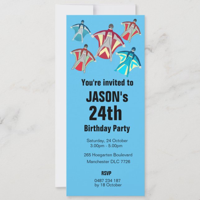 Wingsuit Skydiving Themed Invitation (Front)