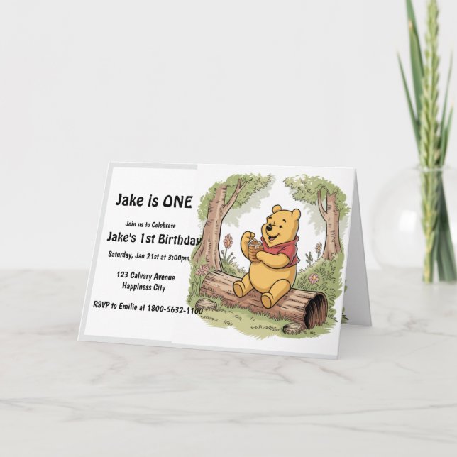 Winie the Pooh First birthday Folded Invitation (Front)