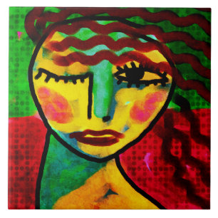 Wink Abstract Digital Portrait of a Woman Tile