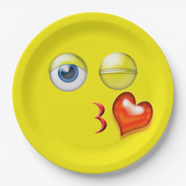 Wink Blow Kiss Emoji Paper Plate (Front)