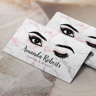 Wink Eye Lashes & Brows Beauty Salon Pink Marble Business Card