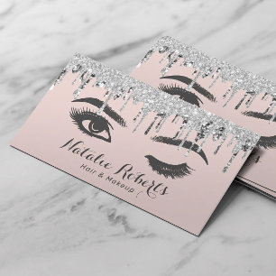 Wink Eye Lashes Makeup Artist Silver Drips Blush Business Card