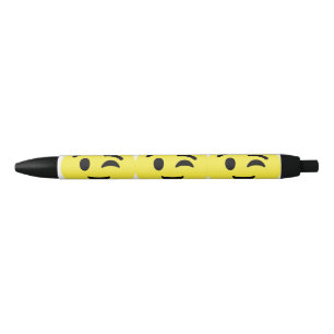 Wink Face Emoji Black Ink Pen