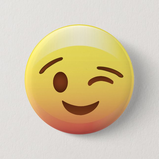 Wink Smile Yellow Emoji Button Pin (Front)